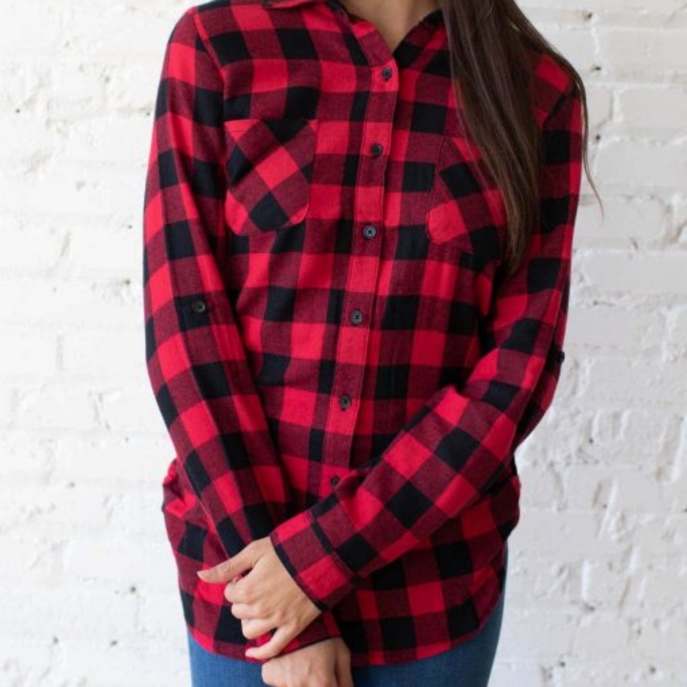 Scotch Plaid Red  Flannel Botton Dawn Shirt M